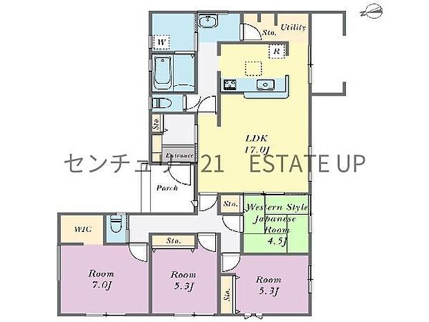 【間取り】ファミリーにおすすめの4LDK。寝室、お子様のお部屋など分けた使いかたが可能です。