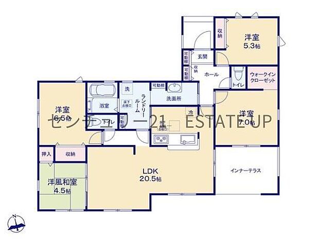 【間取り】ファミリーにおすすめの4LDK。寝室、お子様のお部屋など分けた使いかたが可能です。