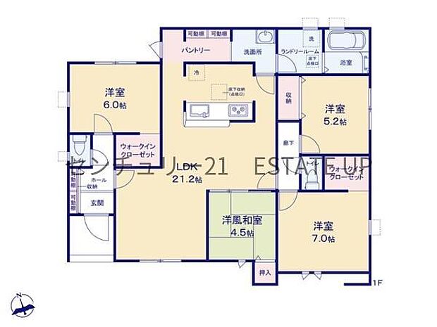 【間取り】ファミリーにおすすめの4LDK。寝室、お子様のお部屋など分けた使いかたが可能です。
