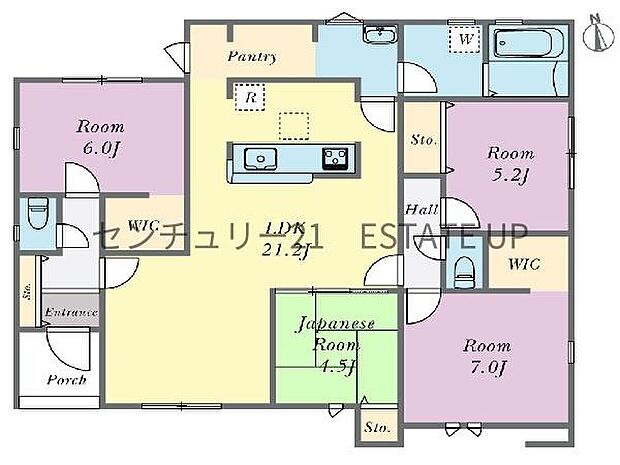 【間取り】ファミリーにおすすめの4LDK。寝室、お子様のお部屋など分けた使いかたが可能です。