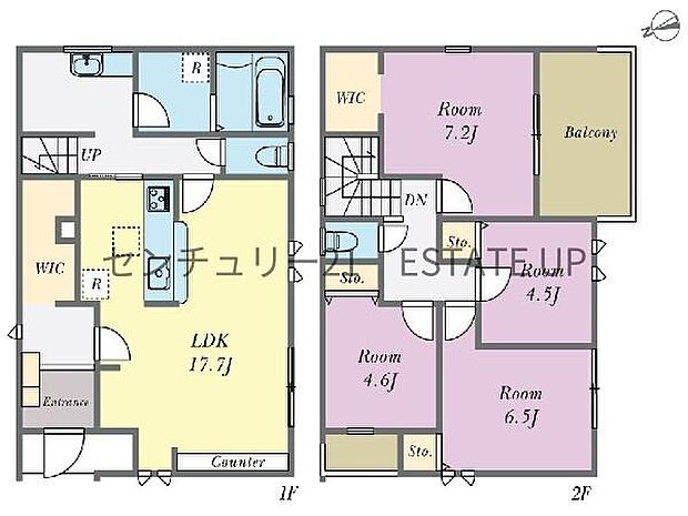 【間取り】ファミリーにおすすめの4LDK。寝室、お子様のお部屋など分けた使いかたが可能です。