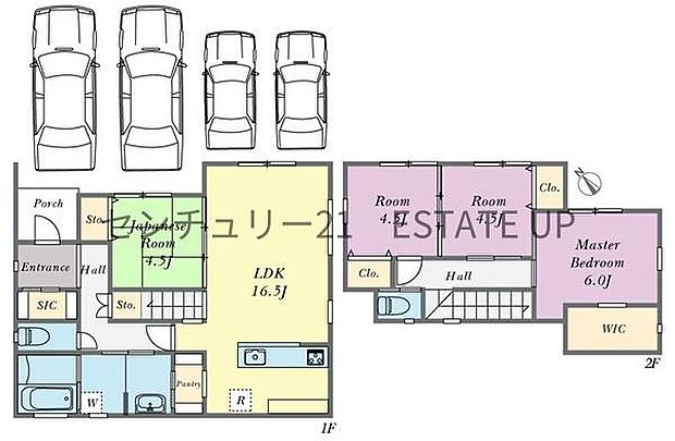 【間取り】ファミリーにおすすめの4LDK。寝室、お子様のお部屋など分けた使いかたが可能です。