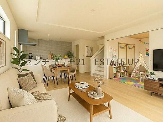 【リビング】心地いい光が差し込みます。過ごしやすいリビングで家族が快適な日々が送れます。※ホームステージングしているイメージ図です。