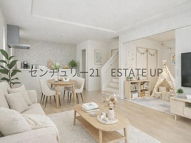 【リビング】広々としたリビング空間で、家族団らんや来客時にもゆったり過ごせる心地よい空間。※ホームステージングしているイメージ図です。