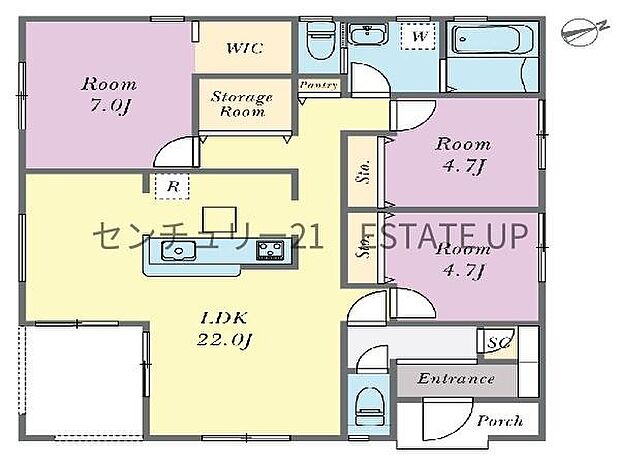 【間取り】ファミリーにおすすめの3LDK。寝室、お子様のお部屋など分けた使いかたが可能です。