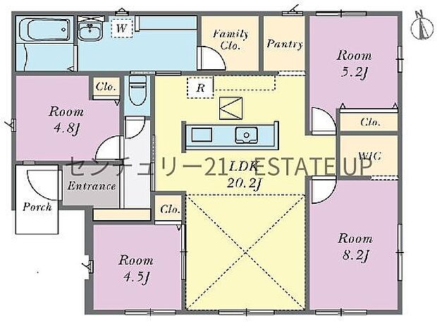 【間取り】ファミリーにおすすめの4LDK。寝室、お子様のお部屋など分けた使いかたが可能です。