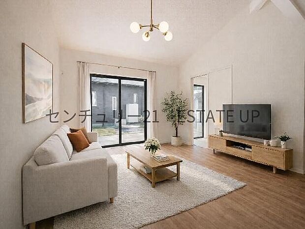 【リビング】広々としたリビング空間で、家族団らんや来客時にもゆったり過ごせる心地よい空間。※ホームステージングしているイメージ図です。