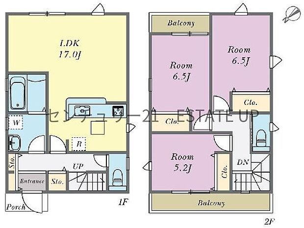 【間取り】ファミリーにおすすめの3LDK。寝室、お子様のお部屋など分けた使いかたが可能です。