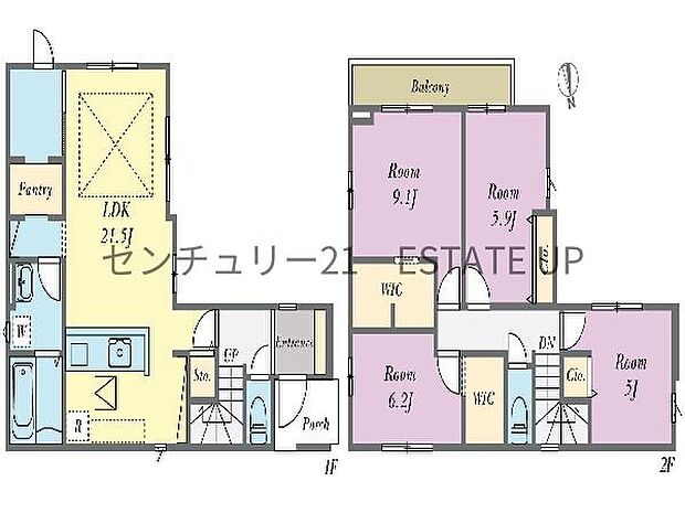 【間取り】ファミリーにおすすめの4LDK。寝室、お子様のお部屋など分けた使いかたが可能です。