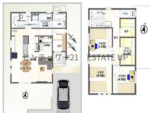 【間取り】ファミリーにおすすめの3LDK。寝室、お子様のお部屋など分けた使いかたが可能です。