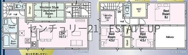 【間取り】ファミリーにおすすめの4SLDK。寝室、お子様のお部屋など分けた使いかたが可能です。