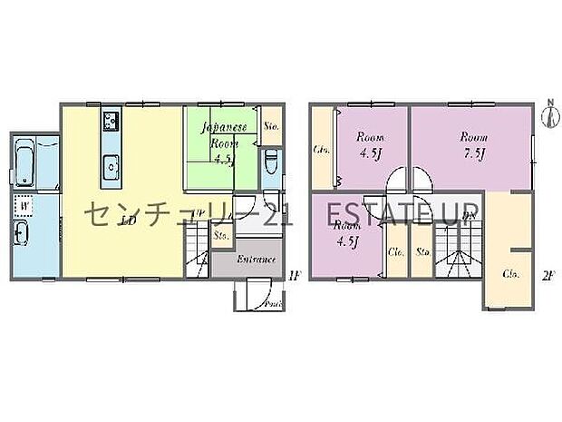 【間取り】ファミリーにおすすめの4LDK。寝室、お子様のお部屋など分けた使いかたが可能です。