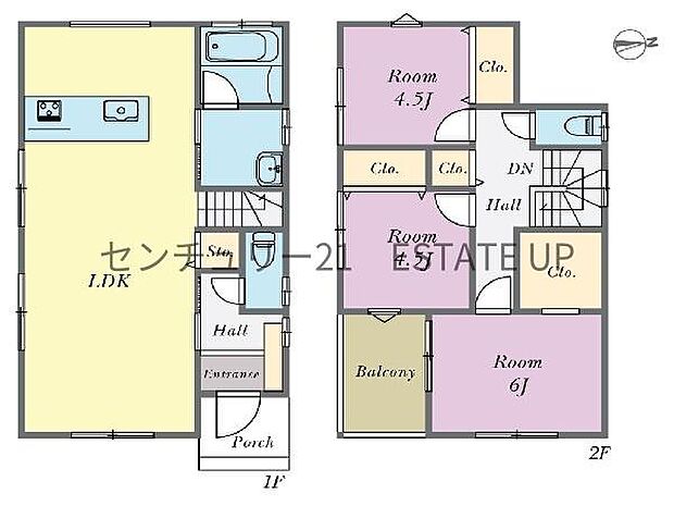 【間取り】ファミリーにおすすめの3LDK。寝室、お子様のお部屋など分けた使いかたが可能です。