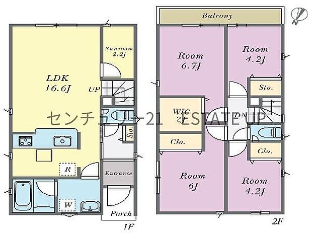【間取り】ファミリーにおすすめの4LDK。寝室、お子様のお部屋など分けた使いかたが可能です。