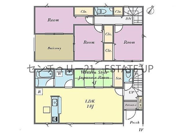 【間取り】ファミリーにおすすめの4LDK。寝室、お子様のお部屋など分けた使いかたが可能です。