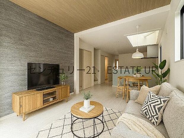 【リビング】お好きなインテリアなどを飾って、ご家族で安らげる癒しの空間をお作りいただけます。※ホームステージングしているイメージ図です。