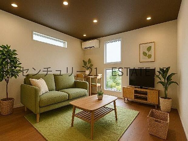 【リビング】お好きなインテリアなどを飾って、ご家族で安らげる癒しの空間をお作りいただけます。※ホームステージングしているイメージ図です。