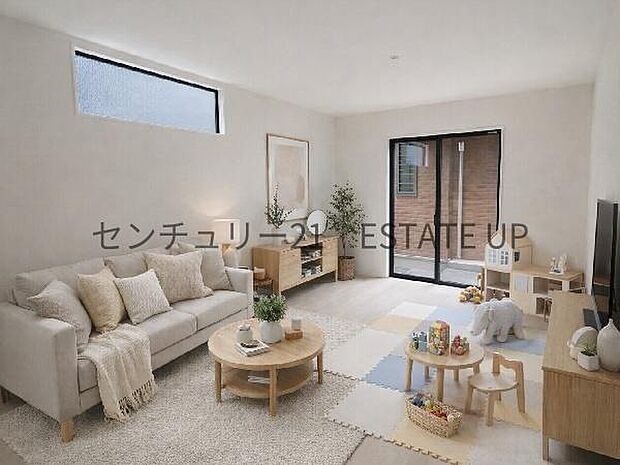 【リビング】広々としたリビング空間で、家族団らんや来客時にもゆったり過ごせる心地よい空間。※ホームステージングしているイメージ図です。
