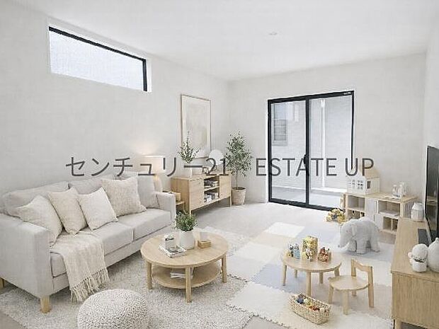【リビング】広々としたリビング空間で、家族団らんや来客時にもゆったり過ごせる心地よい空間。※ホームステージングしているイメージ図です。