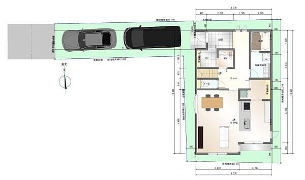 建物プラン例　1階　建物価格2442万円、建物面積　116.13m2