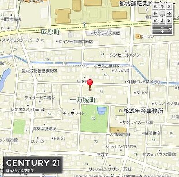 周辺には公共施設や金融機関が点在しており生活利便性が高い現地案内図です。落ち着いた街並みが広がるエリアで様々な施設へアクセスしやすい立地です。