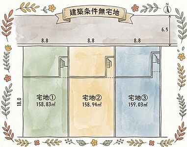 区画図:本物件は宅地3に該当します。天白区・地下鉄鶴舞線「平針」駅徒歩約14分・お好きなハウスメーカーで夢のマイホームが建てられます・土地面積約159.03平米・間口約8.8m・現況更地です! 区画図:本物件は宅地3に該当します。天白区・地下鉄鶴舞線「平針」駅徒歩約14分・お好きなハウスメーカーで夢のマイホームが建てられます・土地面積約159.03平米・間口約8.8m・現況更地です!