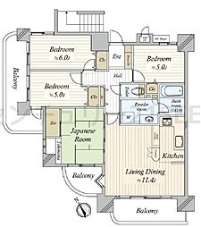 ライオンズマンション植田第2 4LDKの間取図画像