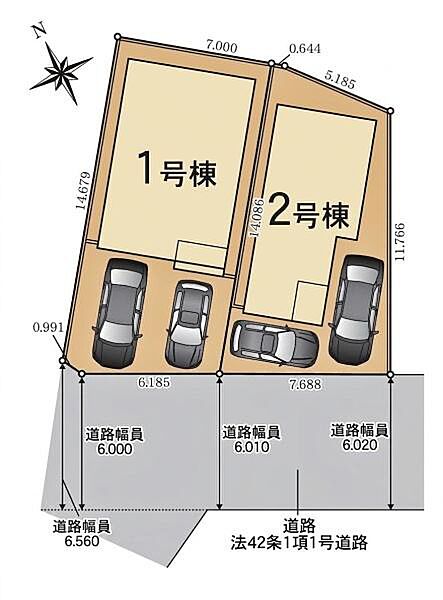 敷地面積：85.64平米　お車は2台駐車可能(車種による)。