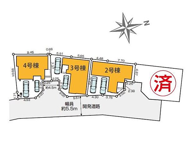 カースペースには2台(車種による)駐車可能です。