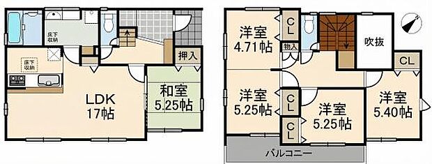 広々としたLDKが特徴的です。各部屋が独立しており使いやすい間取りになっています。収納スペースも豊富に設けられています。2階にはバルコニーがあり開放感があります。和室もあり様々な用途に対応できます。
