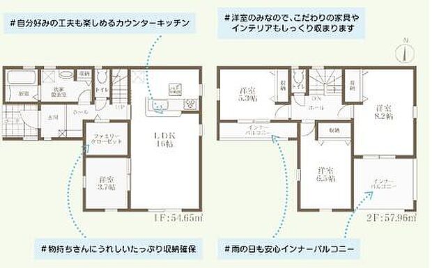 ゆとりあるリビングダイニングが印象的な間取りです。収納スペースが多く荷物の整理もスムーズに行えます。カウンターキッチンやインナーバルコニーなど暮らしやすさに配慮した設計です。