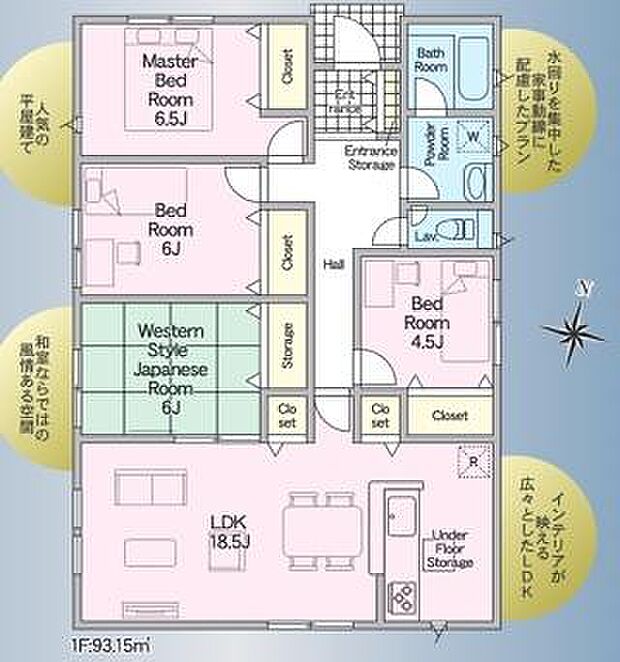 広々としたLDKが特徴的な間取りです。収納スペースが豊富に設けられており実用性にも配慮されています。和室と洋室がバランスよく配置され多様な使い方が可能です。動線に工夫が施されたプランとなっています。