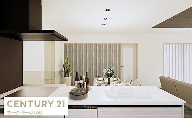 明るく開放的なキッチン空間が印象的です。作業がしやすい広々としたカウンターが魅力です。インテリアとの調和も取れておりすっきりとしたデザインです。上質な雰囲気のダイニングエリアも隣接しています。