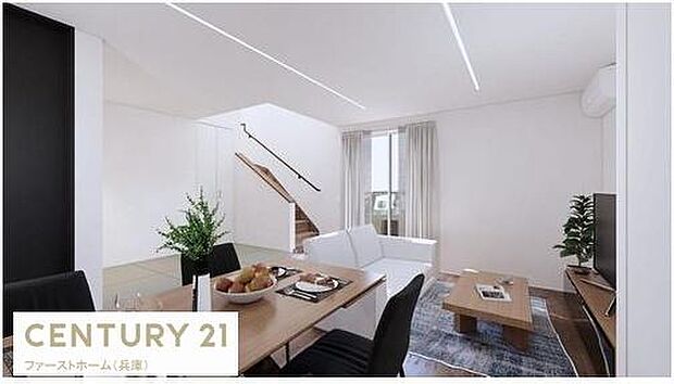 リビングは白を基調としたシンプルな空間です。大きな窓から自然光がたっぷり入ります。ダイニングスペースと繋がっており開放感があります。家具の配置もしやすいレイアウトです。