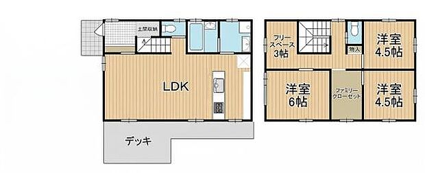 LDKが広く配置されており家事動線が分かりやすい間取りです。全居室に収納スペースがあり使い勝手が良い設計です。フリースペースやファミリークローゼットなど多様な空間が用意されています。