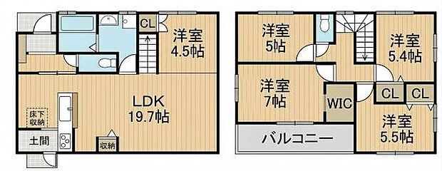 開放感のある広々としたLDKが特徴的です。各居室にはしっかりと収納スペースが確保されています。ウォークインクローゼットでたっぷり収納できます。