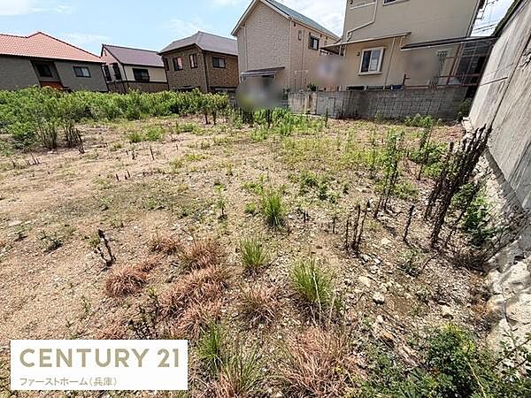 現地土地写真です。周囲には住宅が立ち並び日当たりもしっかり確保されています。整形地で活用の幅が広がります。敷地の状況もよくわかる現地写真です。