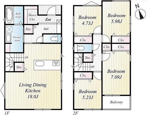収納スペースが充実しており部屋ごとにクローゼットが設けられています。各部屋は使い勝手の良い間取りとなっています。リビングダイニングキッチンは広々としており家事動線にも配慮された配置です。