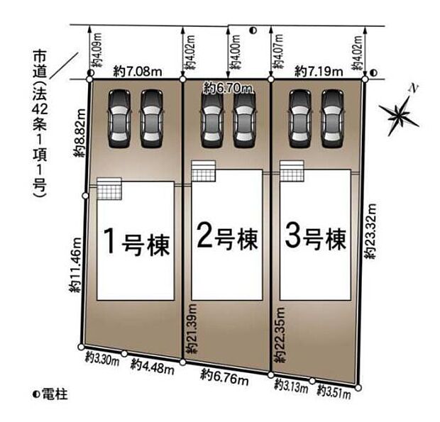 全体区画図はシンプルで分かりやすい配置となっています。それぞれの区画に駐車スペースが設けられているのが特徴です。区画ごとの広さや形状も一目で確認することができ敷地全体のバランスが良い印象です。