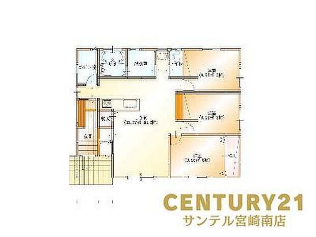 平屋建ての3LDKです。敷地面積216.97m2(65.63坪)施工面積82.6m2(24.98坪)