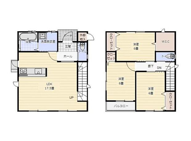 17.5帖のリビングに加え全居室6帖となっております。