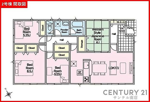 2号棟です♪4LDKの間取りです。各居室に収納スペースがありご家族で使いやすい間取りとなっております♪