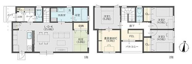 4LDKで余裕のある間取りです♪収納が多いので荷物の多いファミリーもスッキリ片付きます♪書斎やWICとしても利用ができるフリースペースがございます。