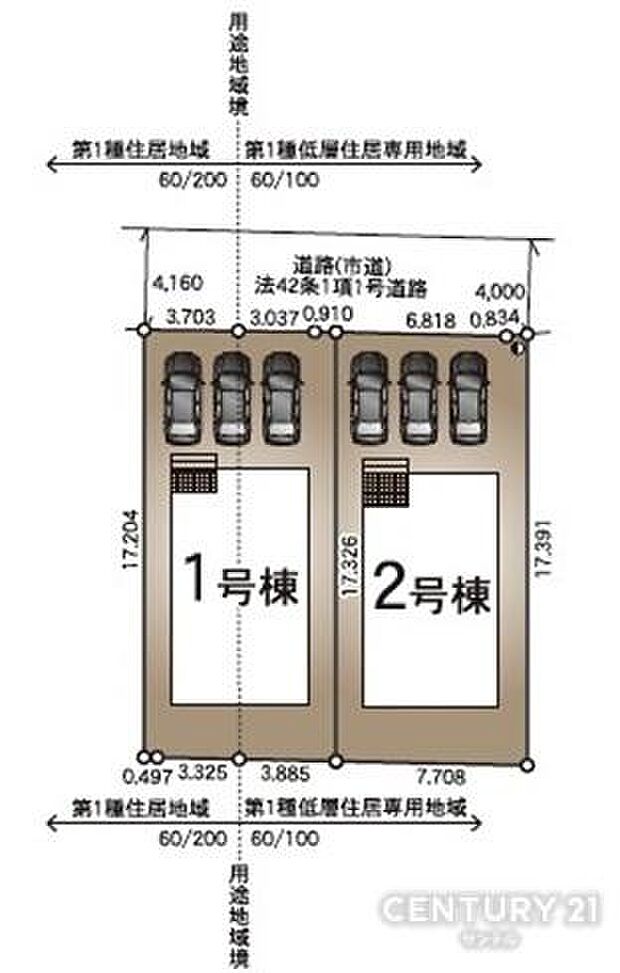 全体区画図駐車場2台確保可能です。