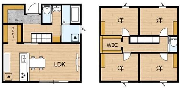 キッチンにはパントリーがあり、食料品の整理がしやすい収納あり♪ファミリークローゼットもあり、収納力のある仕様です。