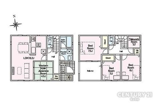 1号棟です。1階に和室を備えた4LDKの間取りです。テレワークルームもございます。