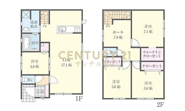 4LDKの間取り。豊富な収納スペースを完備。衣類もすっきり収納でき、家族全員が快適に過ごせる空間です!