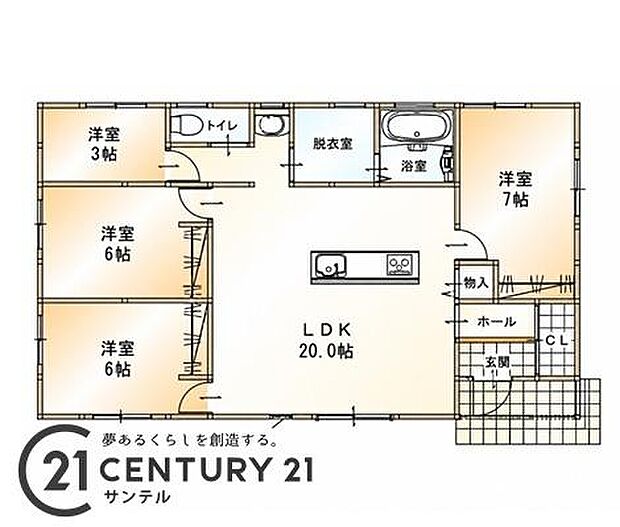 4LDKの間取り。豊富な収納スペースを完備。衣類もすっきり収納でき、家族全員が快適に過ごせる空間です!