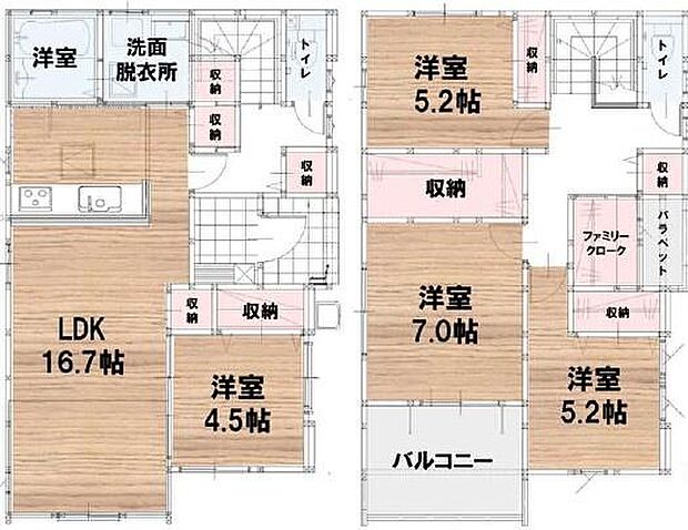2号棟です。ファミリークロークを含め、豊富な収納を完備しております。