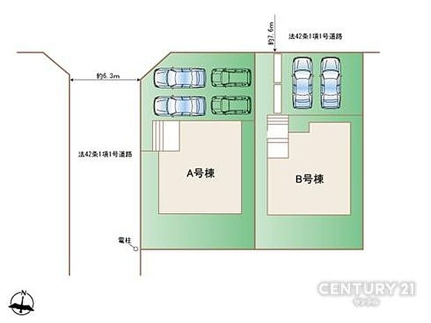 全体区画図です。並列で駐車可能です。